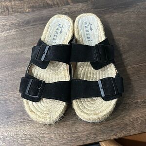 Manebi Nordic Suede Slip on Palm Green Espadrille Sandals